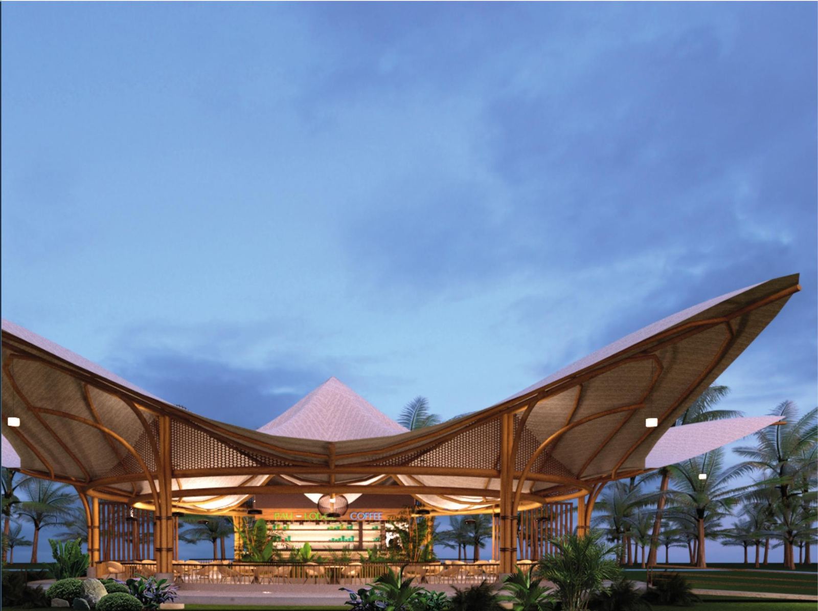 Proyecto comercial Eco-Lodge PAU, estructura de bambú